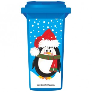 Christmas Penguin In A Santa Hat Wheelie Bin Sticker Panel